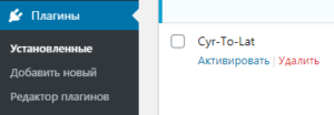 Как активировать плагин Cyr-to-lat